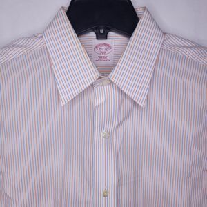 Brooks Brothers Dress Shirt Mens 15.5 Striped Orange, Blue, White French Cuff